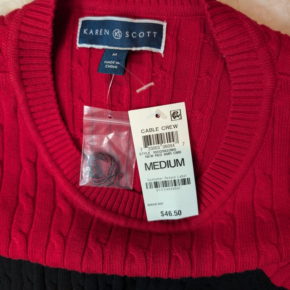 Karen Scott Colorblock Cable Knit Sweater - Red, Black, and Gray - Picture 4 of 7